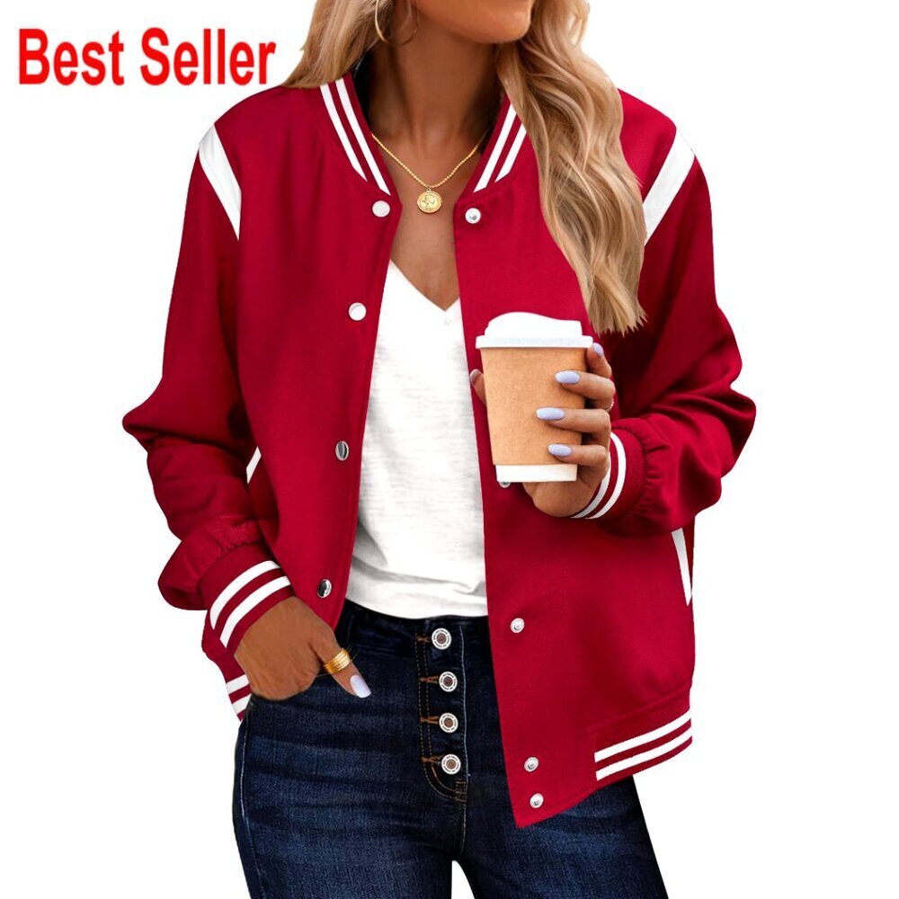 Lightweight Bomber Jacket with Snap Buttons and Pockets for Spring